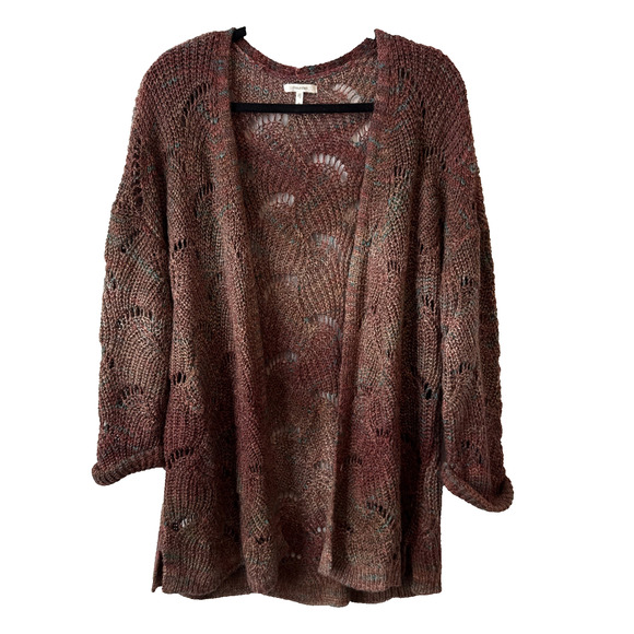 Maurices Womens Plus 0 Rainbow Open Knit 3/4 Sleeve Cardigan Granny Boho Fall - Picture 1 of 9